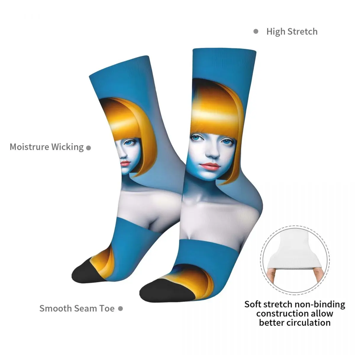 Blue Eyes Orange Hair Beautiful Woman Portrait Abstract Socks Harajuku Stockings All Season Long Socks for Unisex Christmas Gift