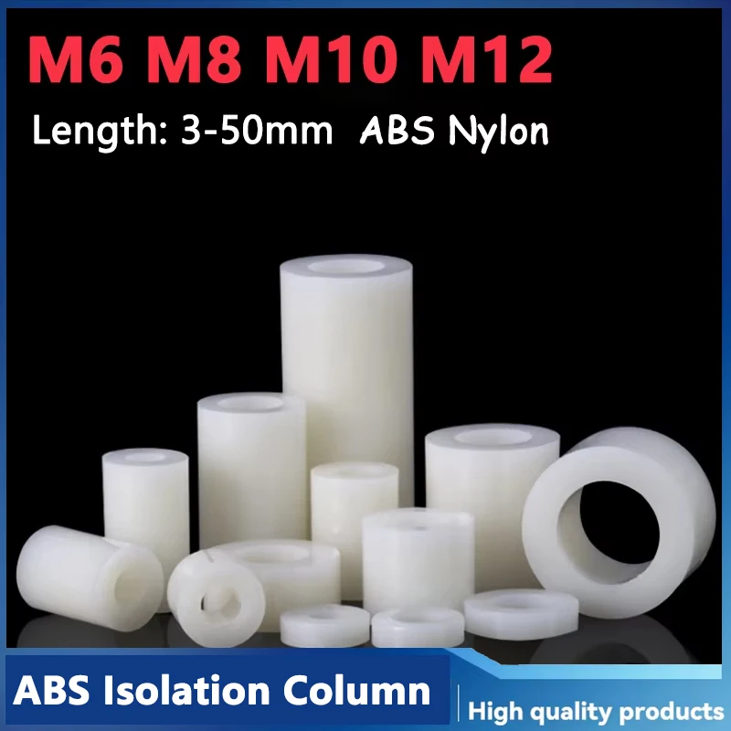 

M6 M8 M10 M12 White ABS Isolation Column Plastic Insulation Nylon Stud Pad High Washer Gasket PCB Circuit Board Support Spacer