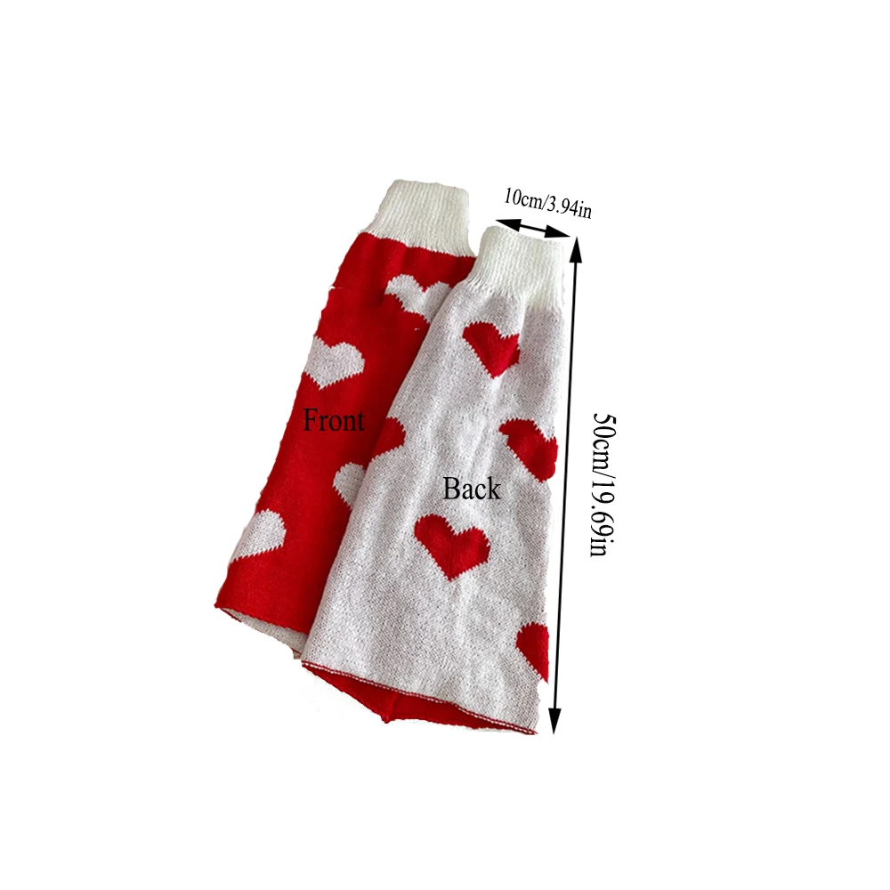 Autumn And Winter Knitted Leg Warmer Lolita Y2K Loose Socks Love Heart Print Jk Calf Gaiters Sweet Legwarmers  Foot Cover