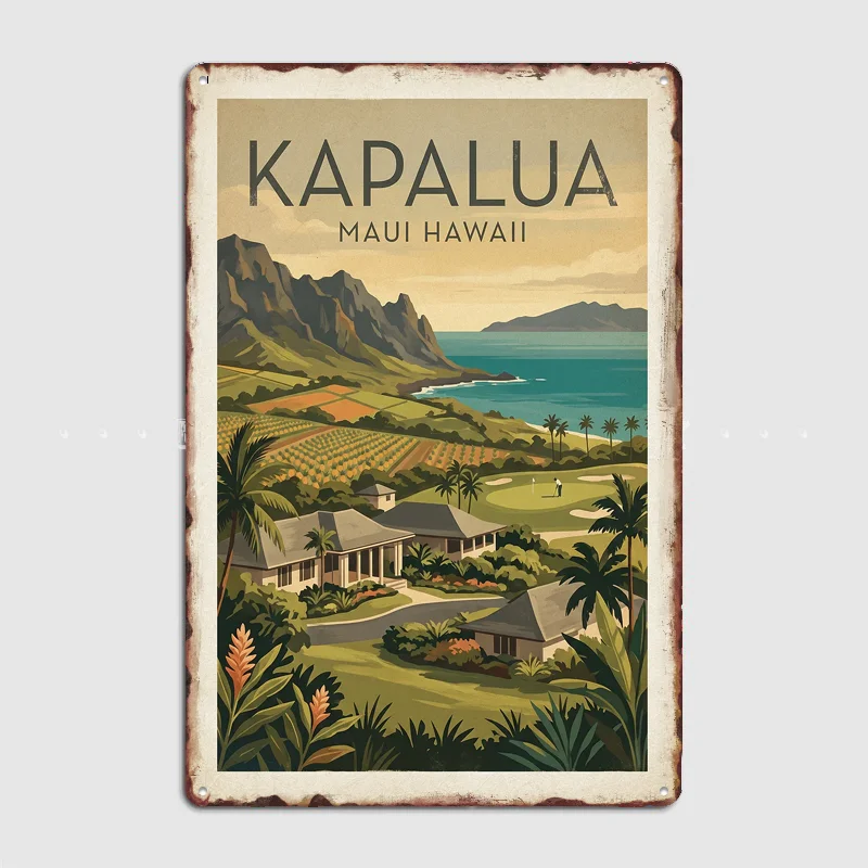 Kapalua Golf Course Maui Hawaii Vintage Poster Metal Posters Sign Indoor Outdoor Room Decoration Home Bar Decor Wall Decor