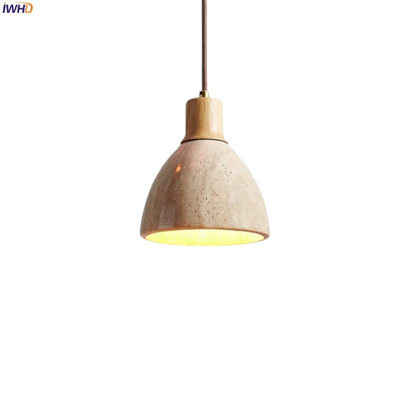 

IWHD Japan Wabi Sabi LED Pendant Lamps Home Decor Bedroom Dining Living Room Interior Yellow Travertine Hanging Light Luminaria