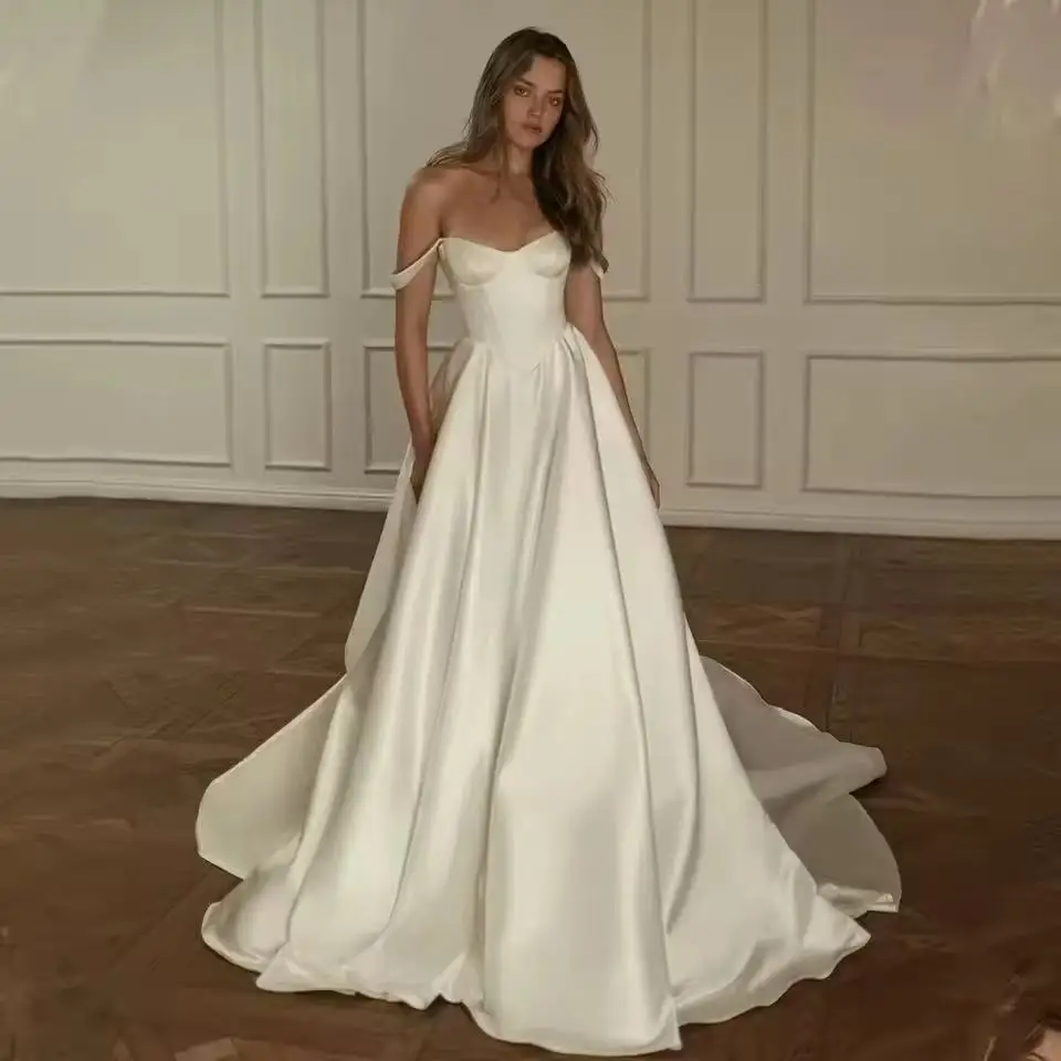 

Customized Elegant A-Line Spaghetti Straps Stain Sweetheart Wedding Dresses Floor Length Sleeveless Ball Bridal Gowns Vestidos