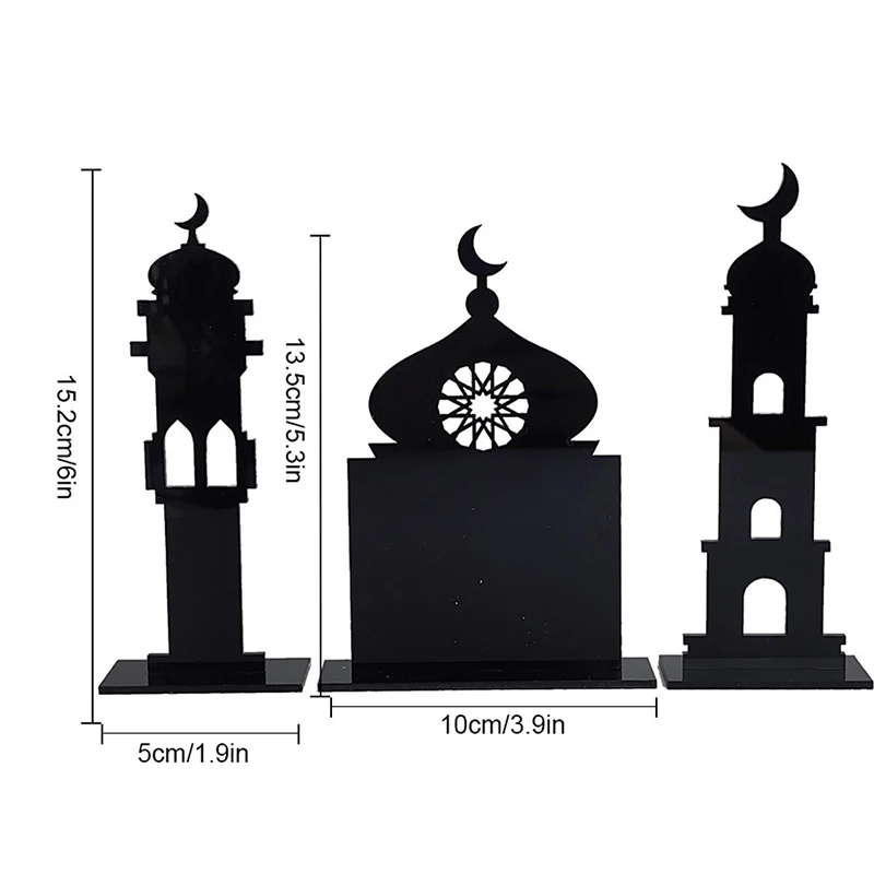 2025 라마단 아크릴 장식, 할로우 아웃 문 스타 캐슬 타워 탁상 장식, 스탠딩 플레이트, 이슬람 무슬림 파티 용품