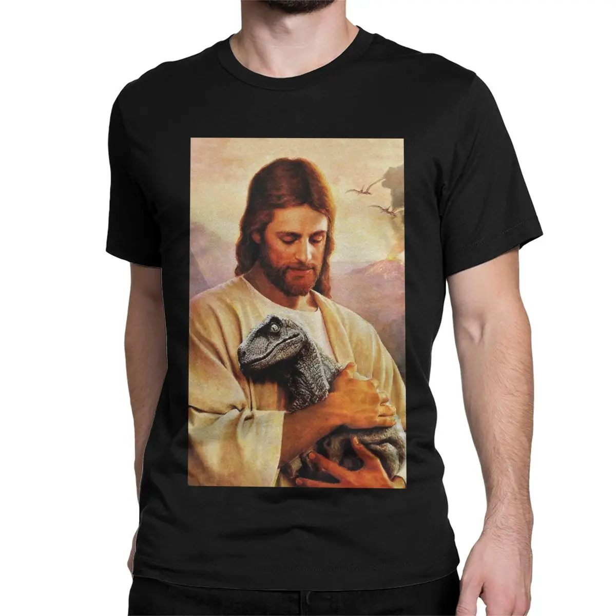 Men Women T-Shirts Jesus Dinosaure Funny Cotton Tee Shirt Short Sleeve T Shirts Crew Neck Clothing Gift Idea