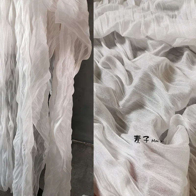 Elastic Pleated Fabric Creative White Bubble Texture Fashion Clothing Design Cloth Apparel for Diy Sewing Material