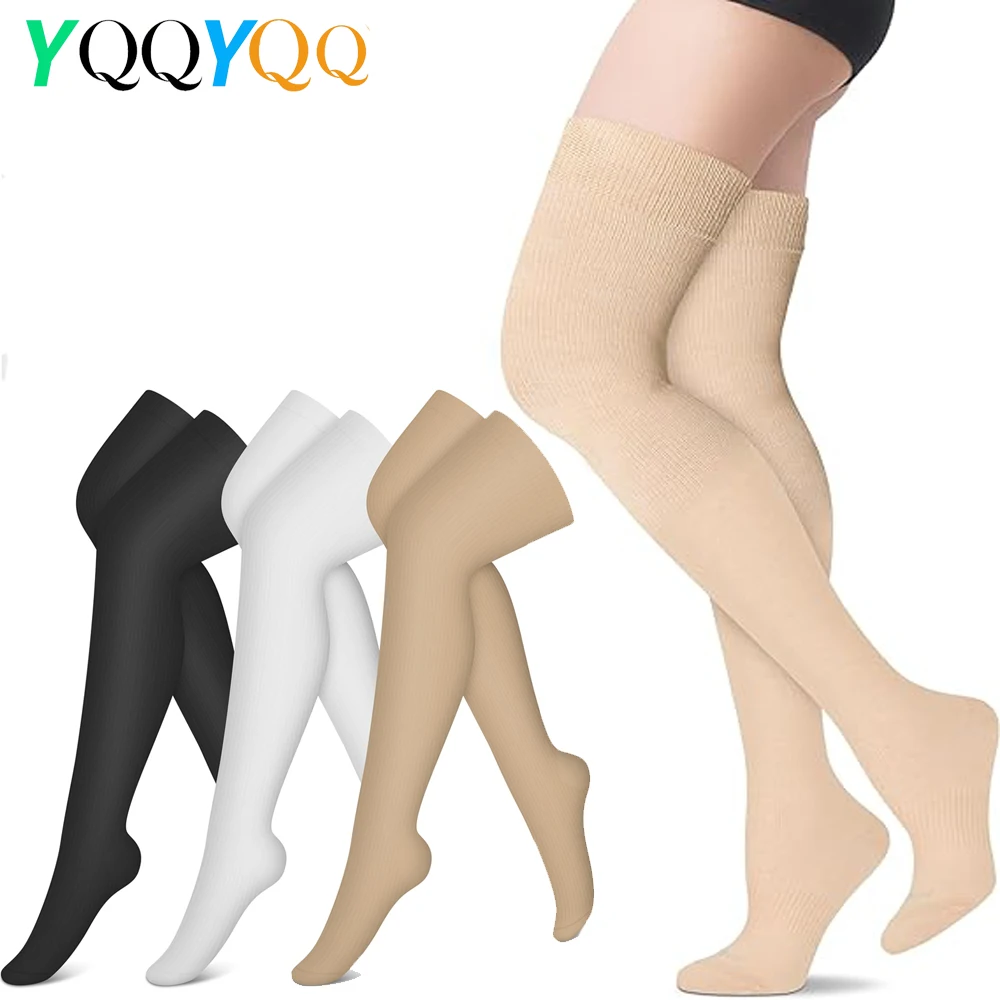 1Pair Thigh High Compression Socks for Women and Men 20-30 MmHg Over The Knee Compression Stockings, Close Toe