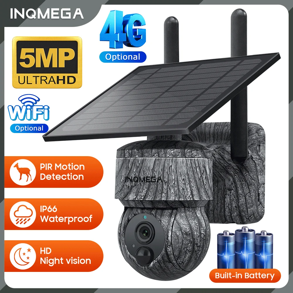 INQMEGA 5MP 4MP WIFI Bezprzewodowa kamera słoneczna PTZ 4G SIM z panelem słonecznym Dwukierunkowa ochrona audio Kamera CCTV Kamera akumulatorowa