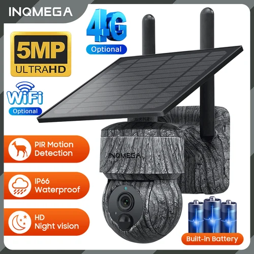 INQMEGA 5MP 4MP WIFI cámara Solar PTZ inalámbrica 4G SIM con Panel Solar Audio bidireccional protección de seguridad cámara CCTV batería Cam