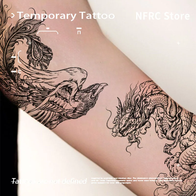 Temporary Tattoos Fake Tattoo Dragon And Phoenix Auspicious Pattern Herbal Juice Sticker Toys for the Best Adolescents Stickers