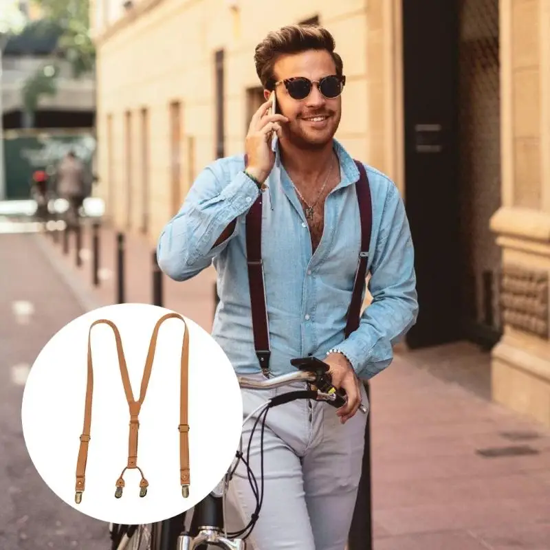 

Стильные классические подтяжки регулируемые подвески PU Цепочка Metal Clip Brown Pu пояс для свадебного бизнеса.