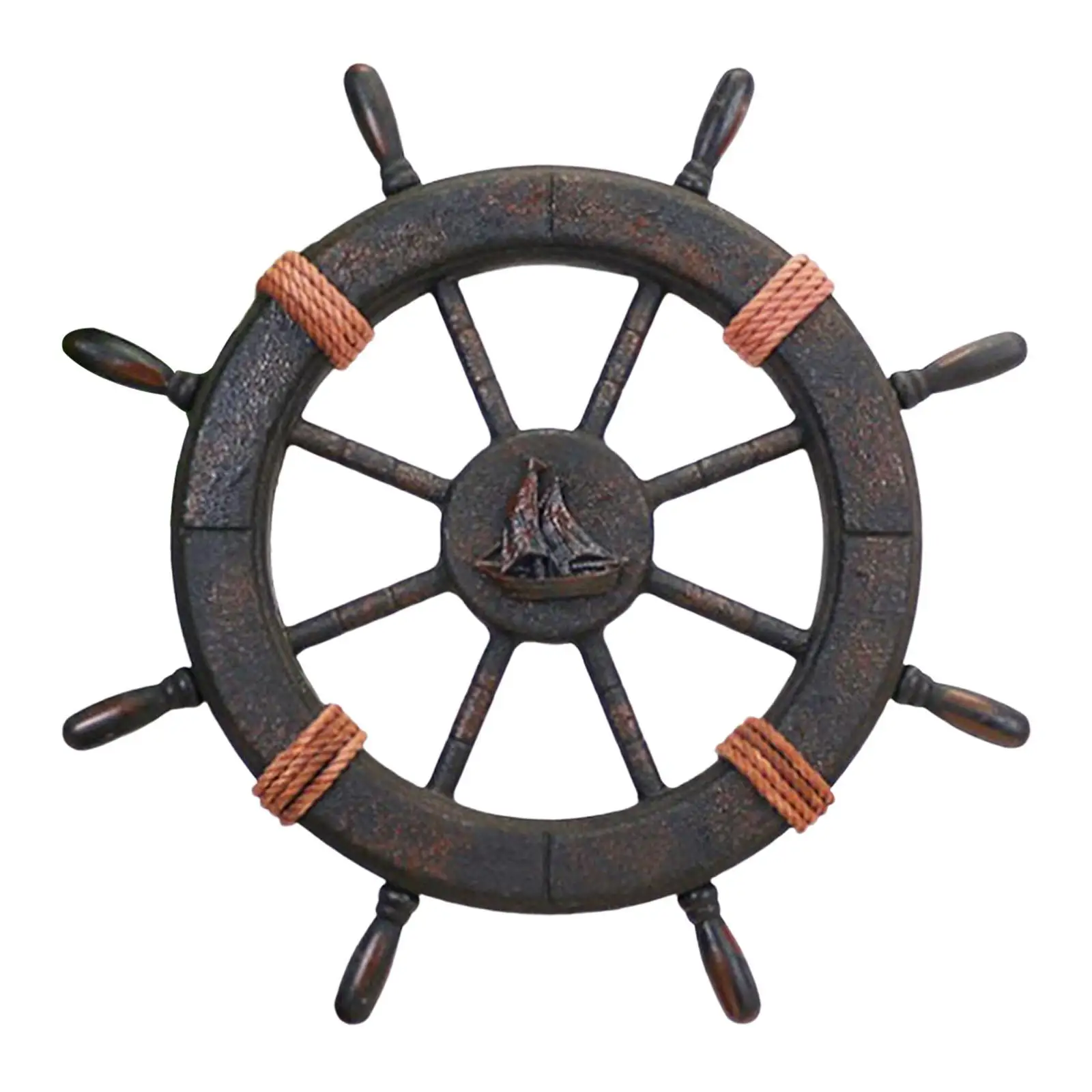Wooden Ship Steering Wheel Boat Steering Mediterranean Photography Accs Beach Theme Decor Handcrafted Rudder Sailboat