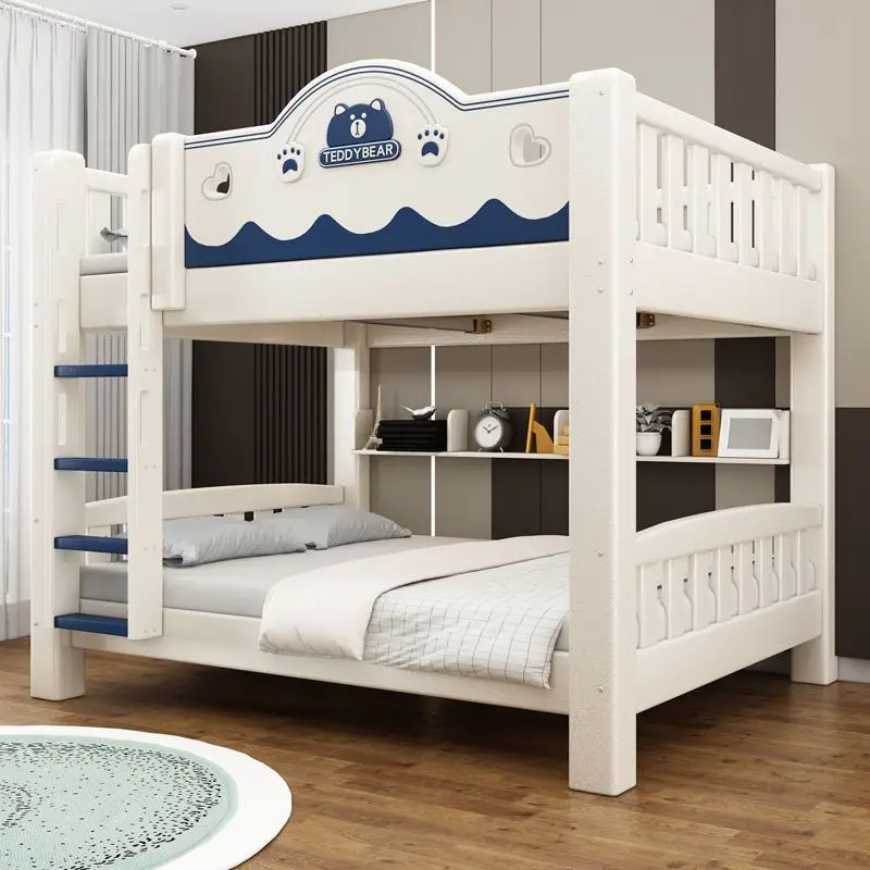 Solid wood thickened bunk bed with semi-high bed, multifunctional home multifunctional bunk bed