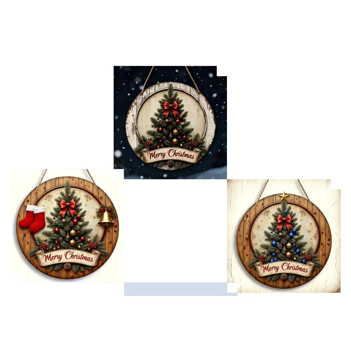Circular Xmas Tree Wooden Plaque, Vintage Rustic Holiday Wall Decor to Brighten Your Home, Festive Christmas Gift
