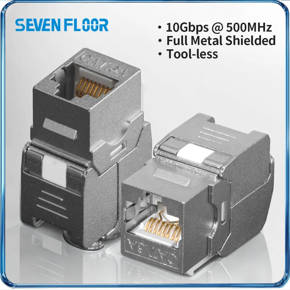 RJ45 CAT6A Shielded RJ45 Keystone Jack, 180° Tool-Free Zinc Alloy Network Module Coupler