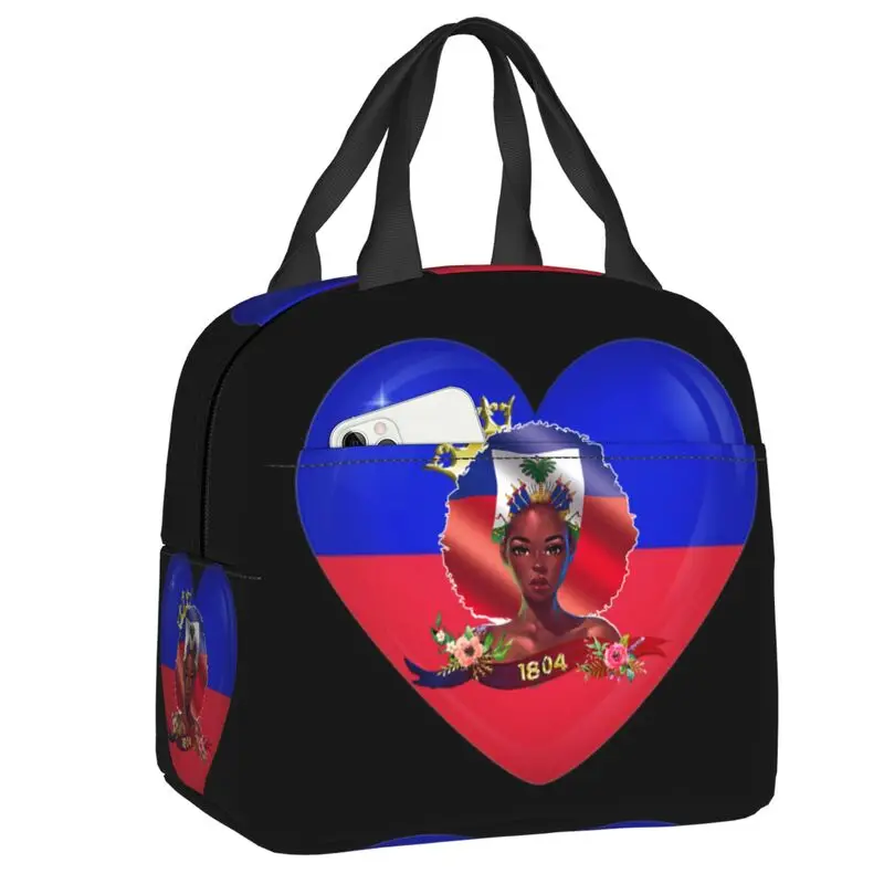 Haitian Queen Haiti Independence Flag 1804 Thermal Insulated Lunch Bags Portable Lunch Tote for School Children Storage Food Box