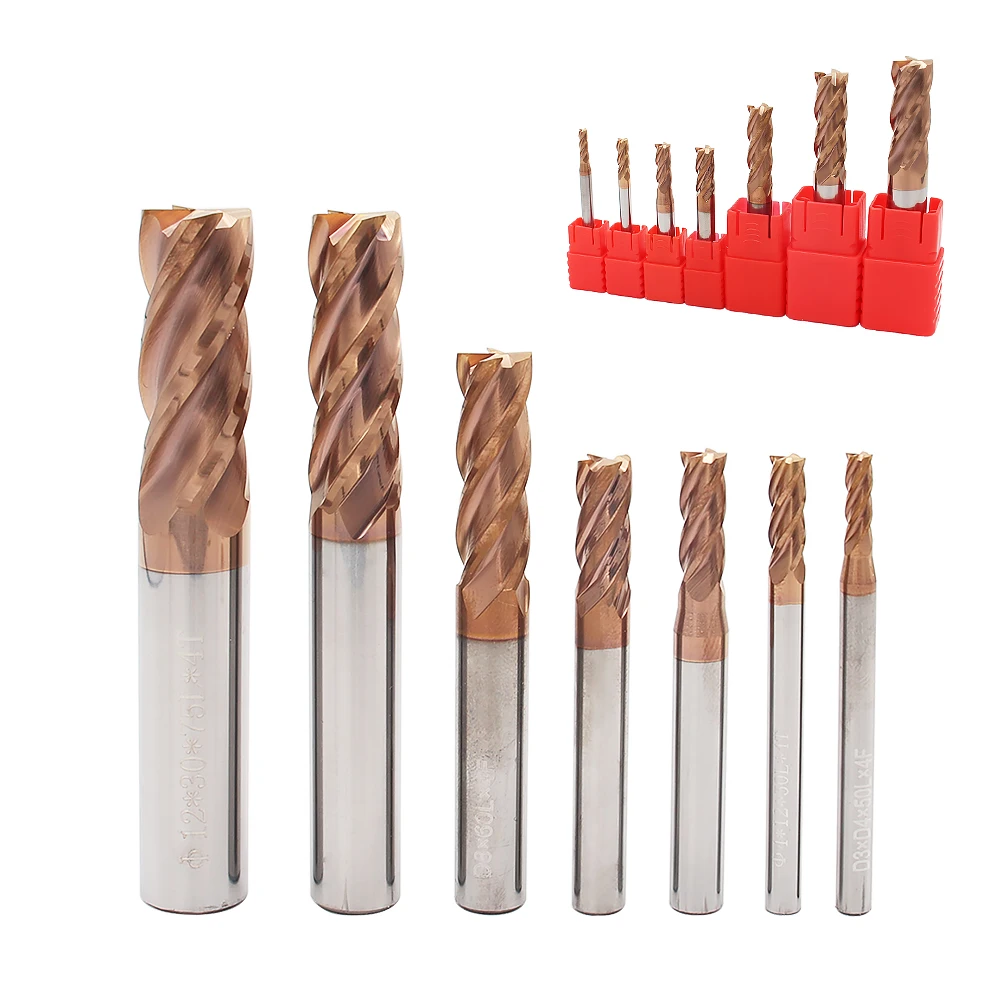 HRC50 55 65 4 Flutes Tungsten Carbide Steel Endmills Cutting Tool End Mill Milling Cutter Alloy Coating CNC Machining