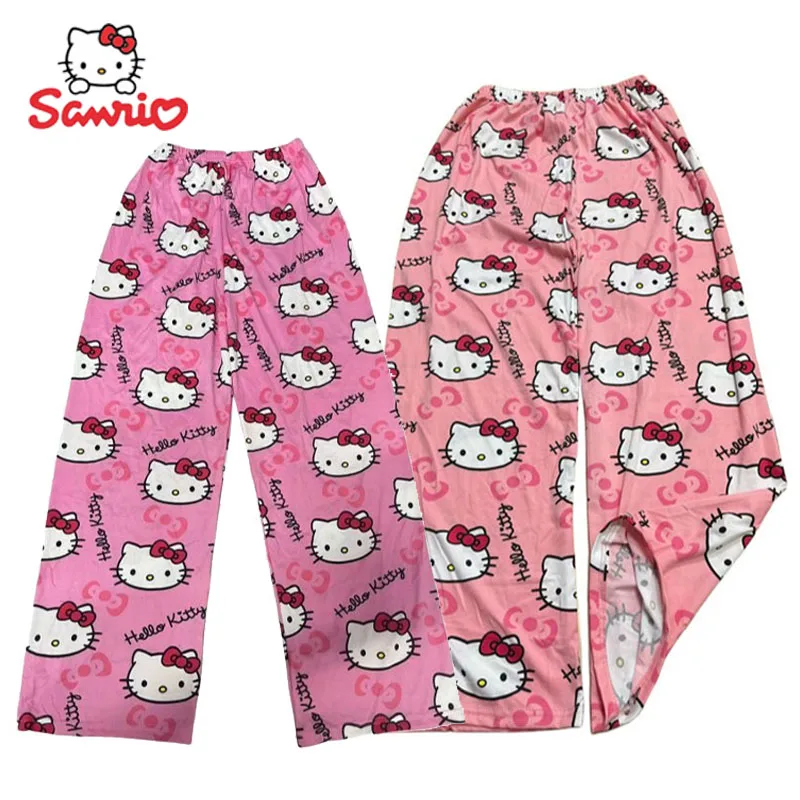 

Sanrio Hello Kitty Women Thin Pajama Pants Cartoon Cute Couple Y2K Girl High Waist Wide-legged Pants Loose Casual Pants Gift