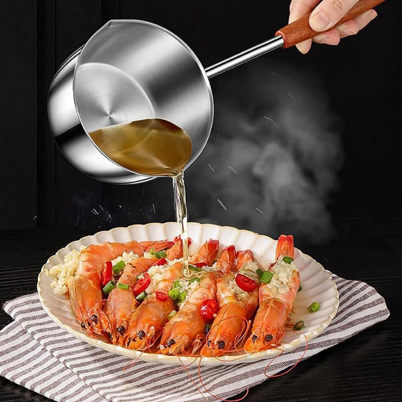 

300ml Multifunctional Long Handle Oil Pouring Spoon 316 Stainless Steel Hot Oil Spoon Anti Scalding Hot Oil Pan Kitchen Spoon