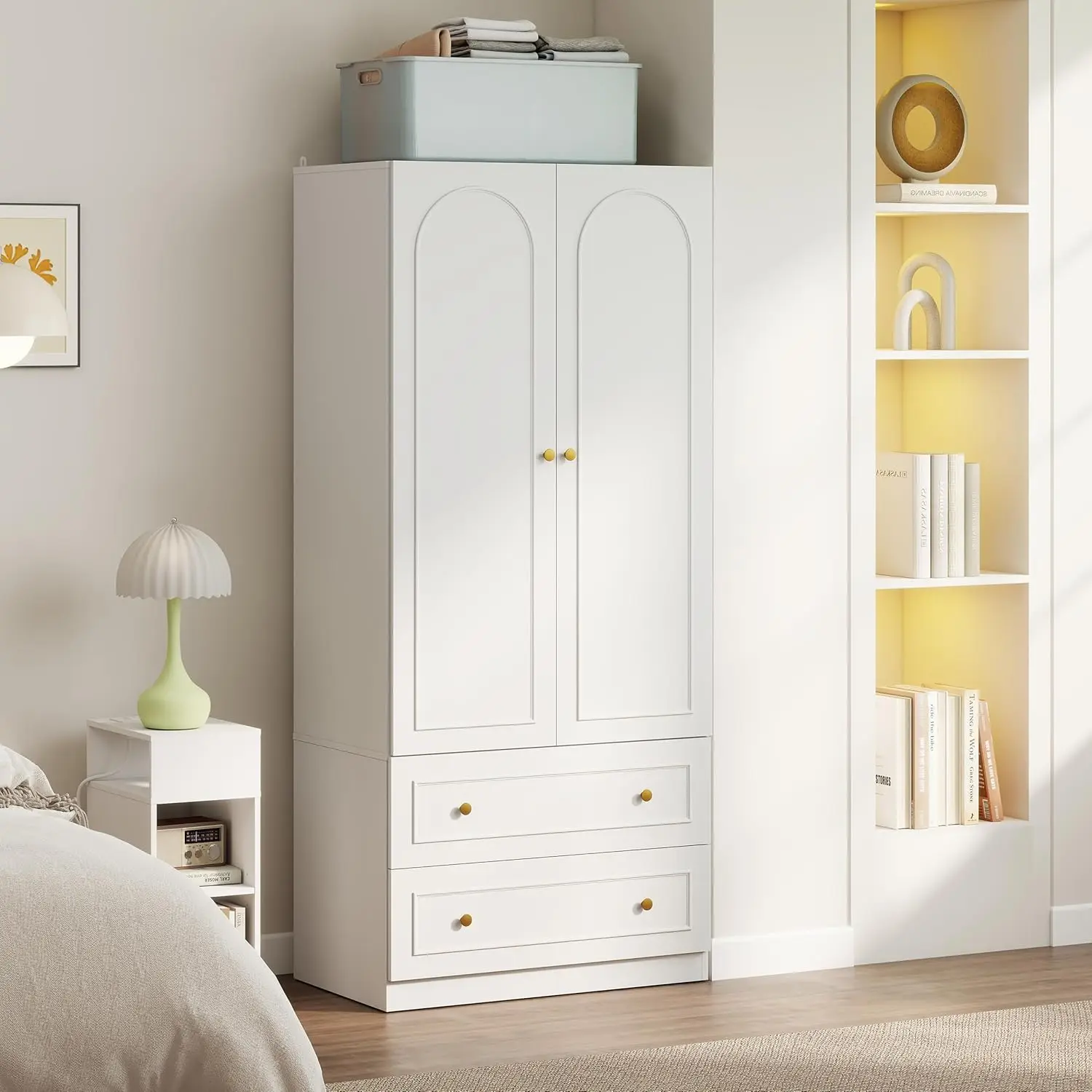 Holz-Kleiderschrank - 180 cm Hoher Schlafzimmerschrank mit 2 Türen und 2 Schubladen, Moderner Garderobenschrank, Maßgefertigt