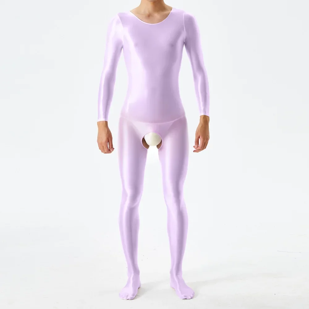 الرجال النفط لامعة لامعة بوديستوكينج كم طويل الجسم بذلة مثير Crotchless ارتداءها الملابس الداخلية مفتوحة المنشعب المثيرة Lingeri رومبير