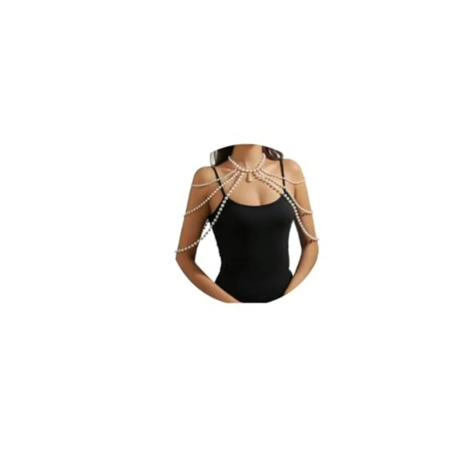 

Wedding Bridal Pearl Body Chain Necklace Bikini Beads Pearl Shoulder Body Chain Jewelry Festival Rave Layered Tassel Arm Chain