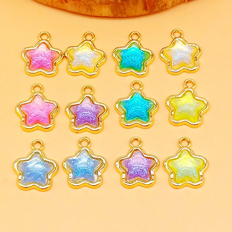 12pcs Cute Little Star Enamel Charms Glaring UV Color Pendants For Making Handmade DIY Jewelry Accessories Necklace Findings