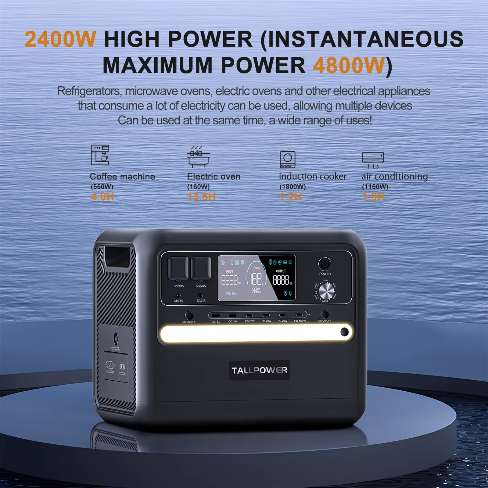 TALLPOWER V2400 Portable Power Station 2400W Solar Generator