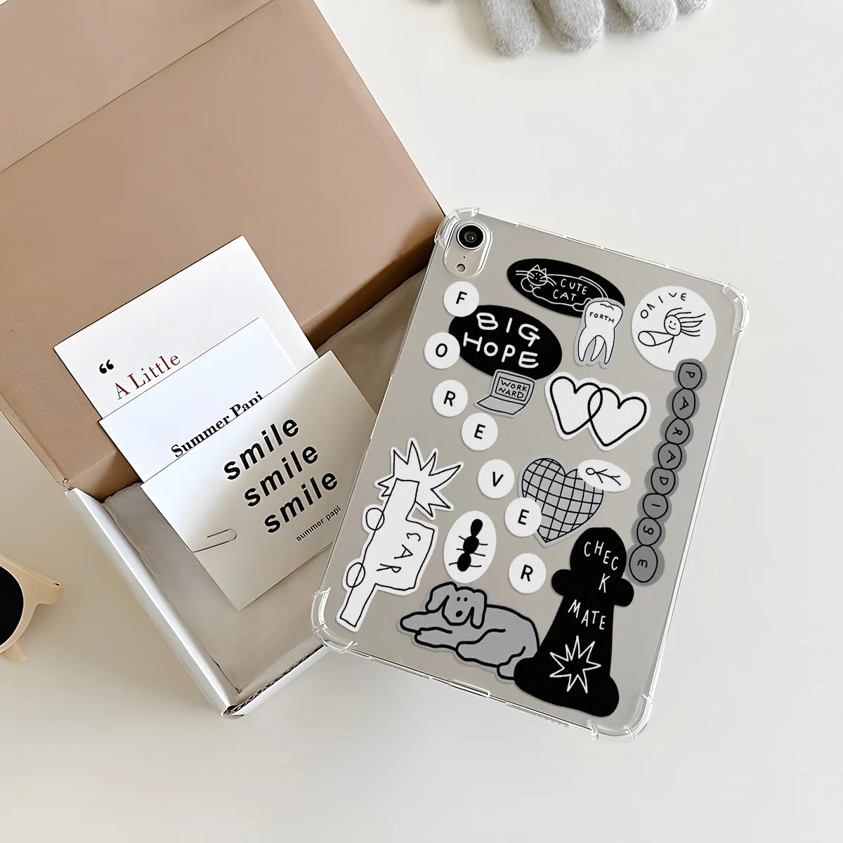 High Transparency Printed Tablet Case for Samsung Galaxy Tab S10 FE A9 A11 S7 S8 S9 Plus Black White Vintage Collage Fun Sticker
