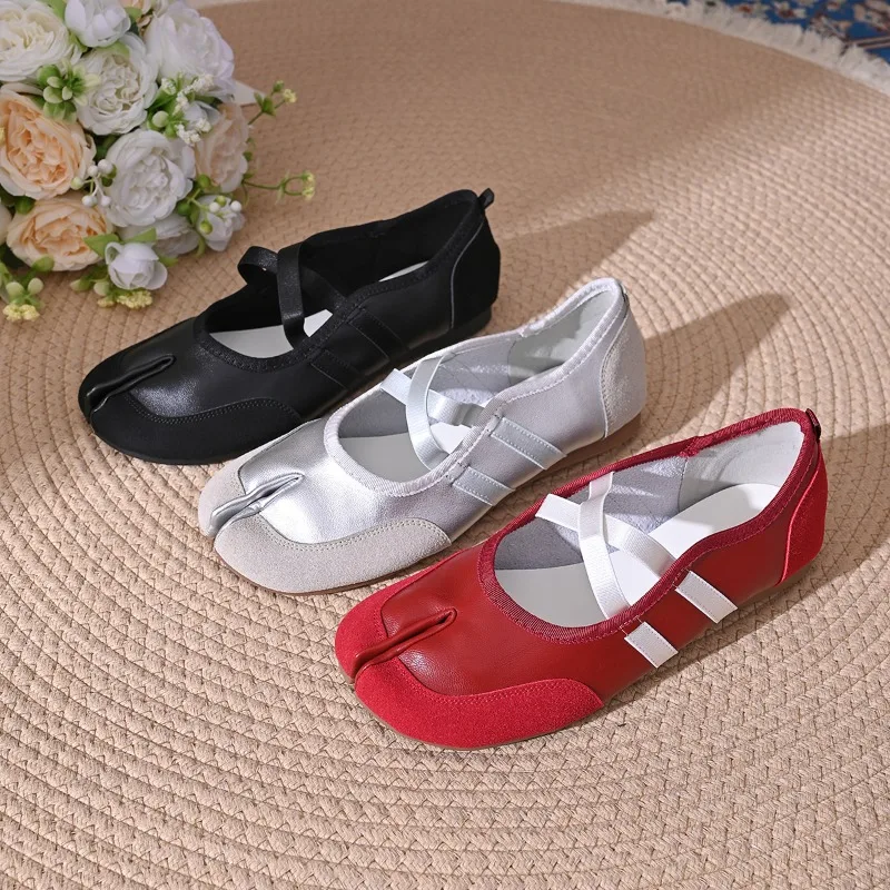 Black Silver Red Ballet Flats Trainers Women Split Toe Ballerina Tabi Walking Sneakers Woman Mary Jane Shoes Footwear Summer