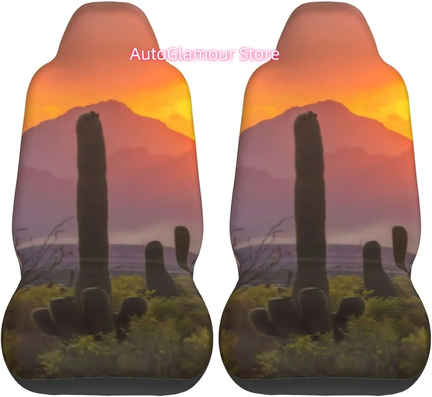 Desert Cactus Sunset, Arizona Light 2-Piece   Seat Cover Complete Set - Elastic Seat Protection Cover for Cars, Tru