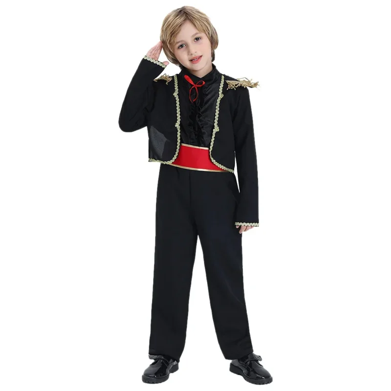 Kids Black Dress Purim Carnival Halloween Costumes Spanish Children Matador Cosplay Spanish Bullfighter Suit for Boys