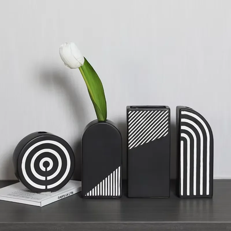 for Modern Black and White Ceramic  Nordic Striped Design Simple Home Decor  Living Room Dried Flower Arrangement Creative