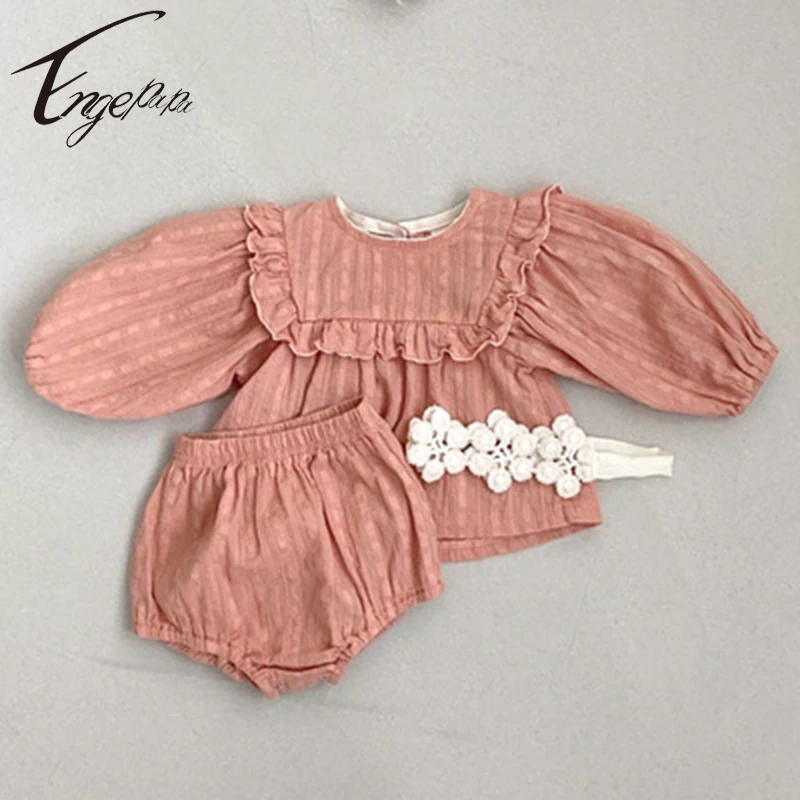 

Engepapa Girls Spring Autumn Suit Clothes Infant Long Sleeves Top+Shorts Baby Girls Solid Toddler Baby Girls Princess Clothes