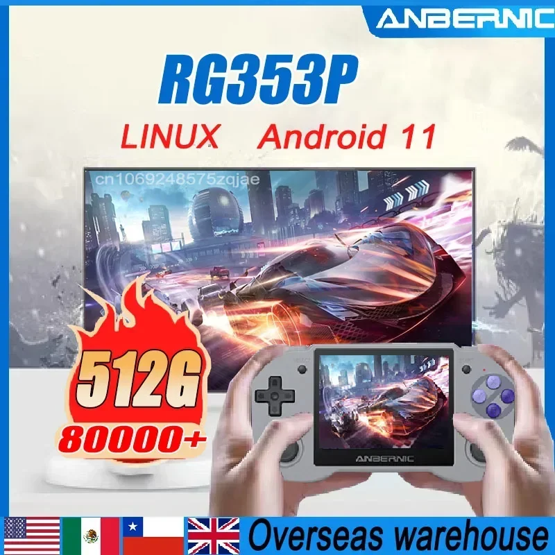 

ANBERNIC RG353P 3.5 INCH 640*480 Handheld Game Retro 80000 Game Player Android 11 Linux OS HD Built-in 20 Simulator 512G PSP