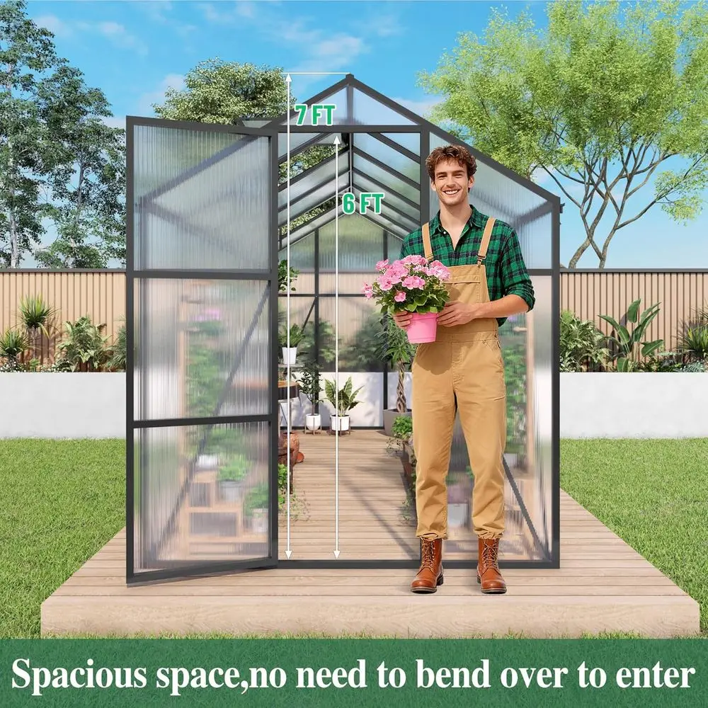 

6x14x7 ft. Large Walk-in Greenhouse with Enhanced Wind Resistance, Roof Ventilation, and Winter Protection in Black
