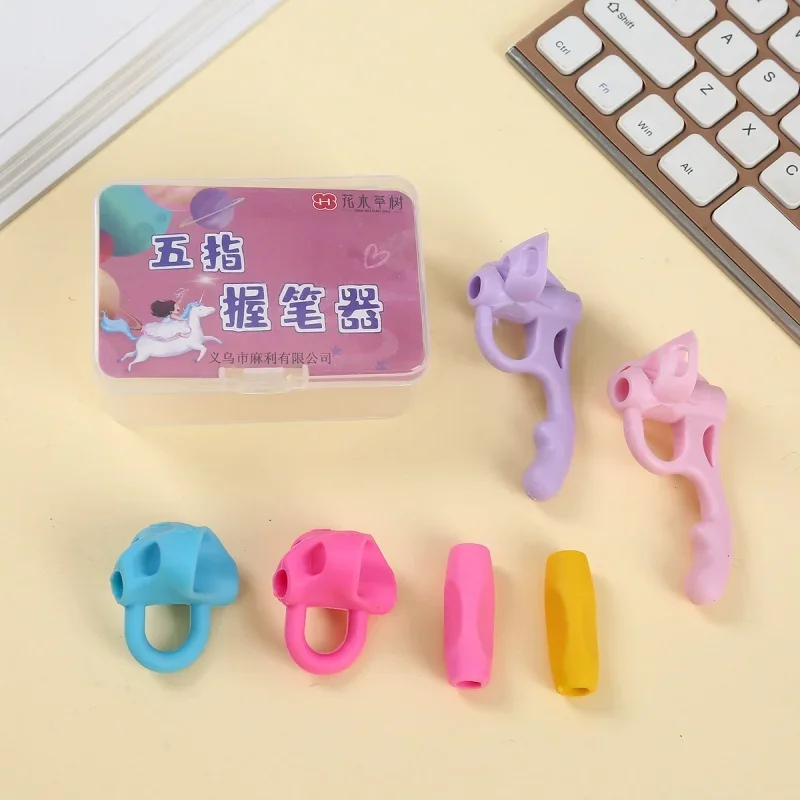 New Children\'s Multi-Color Five Finger Pencil Grip Children\'s Silicone Posture Brace Stationery Pen Sleeve