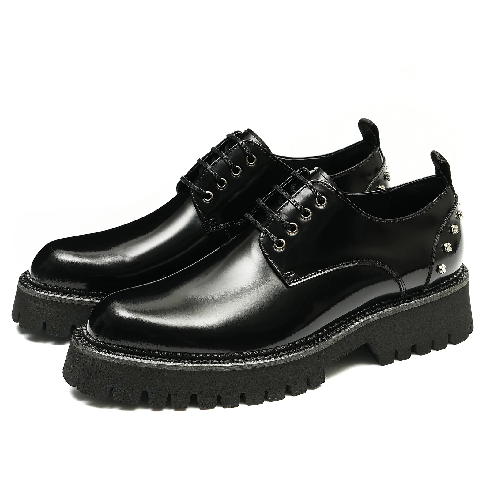 

Lace Up Derby Shoe Double Layer Thickened Heel Increase Shoes Genuine Leather British Rivet Business Casual Shoes for Men