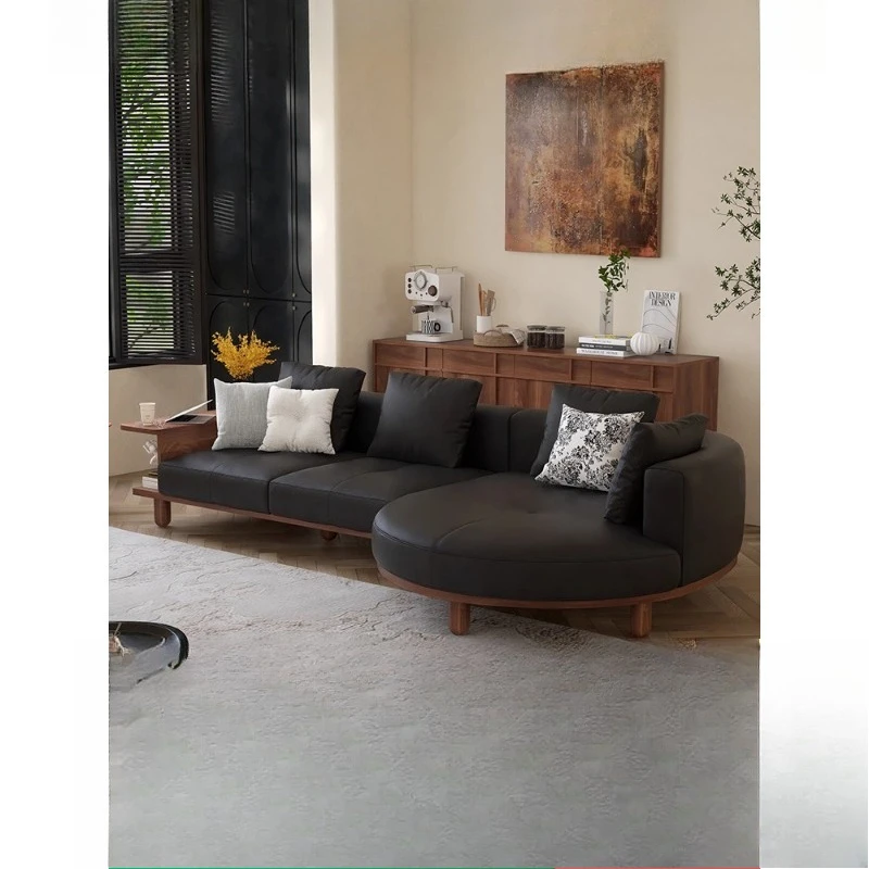 

Диван из массива дерева, ретро-вилла, гостиная, дуговой уголок, средний антикварный кожаный диван