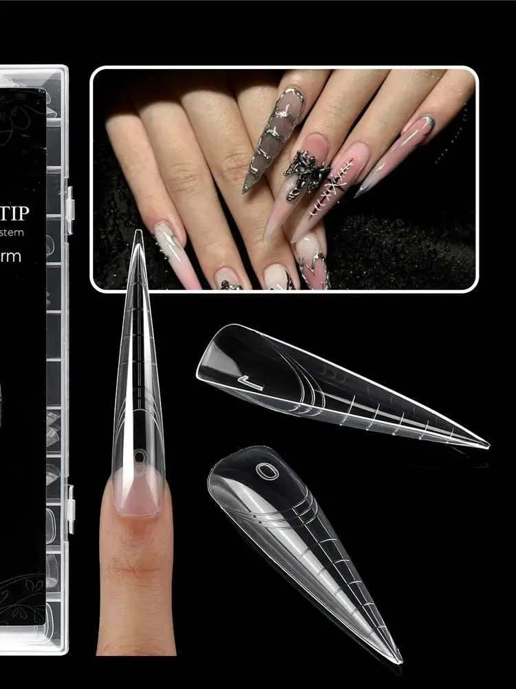TP 70 sztuk/pudełko Podwójne Formy do Paznokci Długie Stiletto Przedłużające Formy Żelowe do Paznokci Podwójne Formy Pełne Pokrycie 14 Rozmiarów do Żelu w Płynie — 2