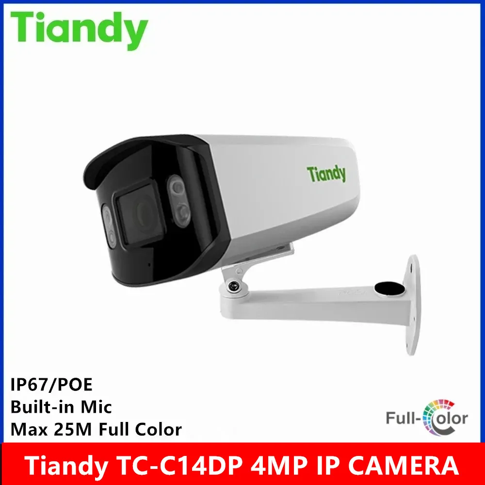 Original Tiandy brand TC-C14DP 4MP 4mm build in MIC IP67 build in 4 white light 24 hours full Color video ip Camera