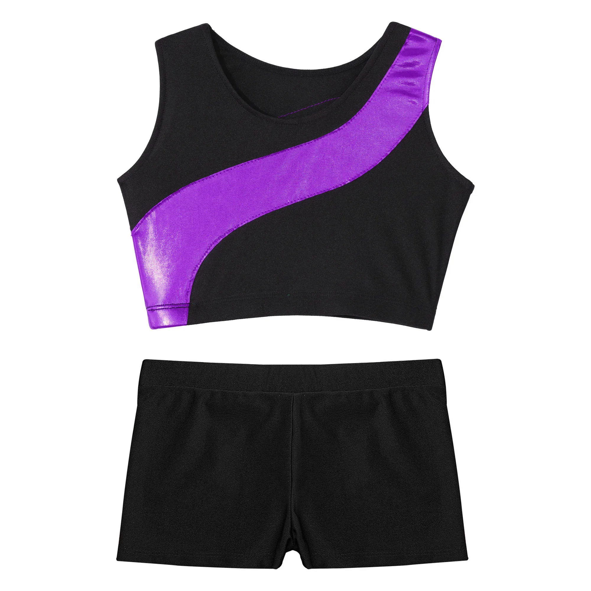 Kinder Mädchen Ballett Tanz kleidung ärmellose Strass Patchwork Crop Top mit Shorts Trainings anzug für Sport Tanz Gymnastik Training