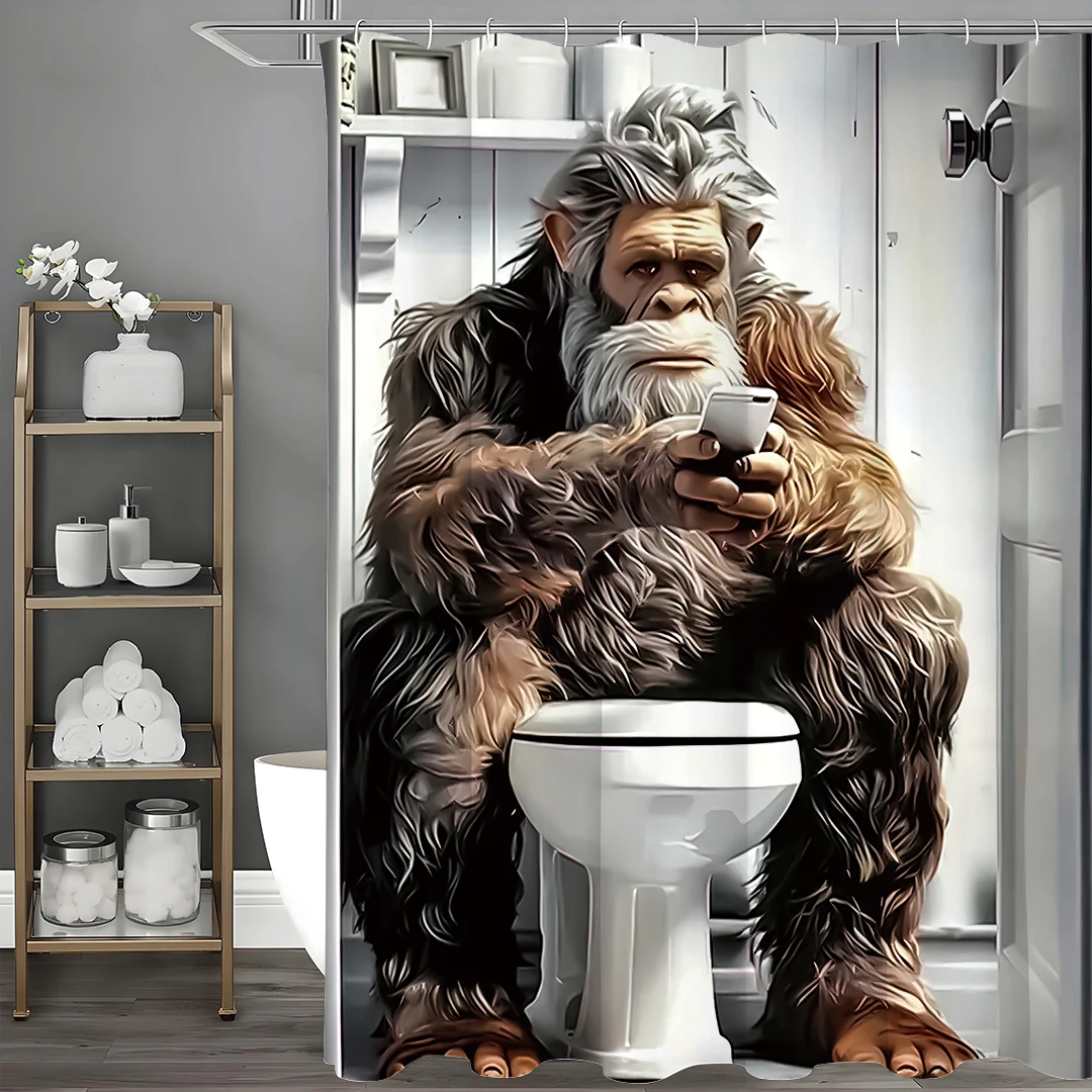 ستارة دش قراءة المرحاض المضحكة من Orangutan، ستارة دش مزخرفة للحمام، ستارة دش مقاومة للماء مع خطافات