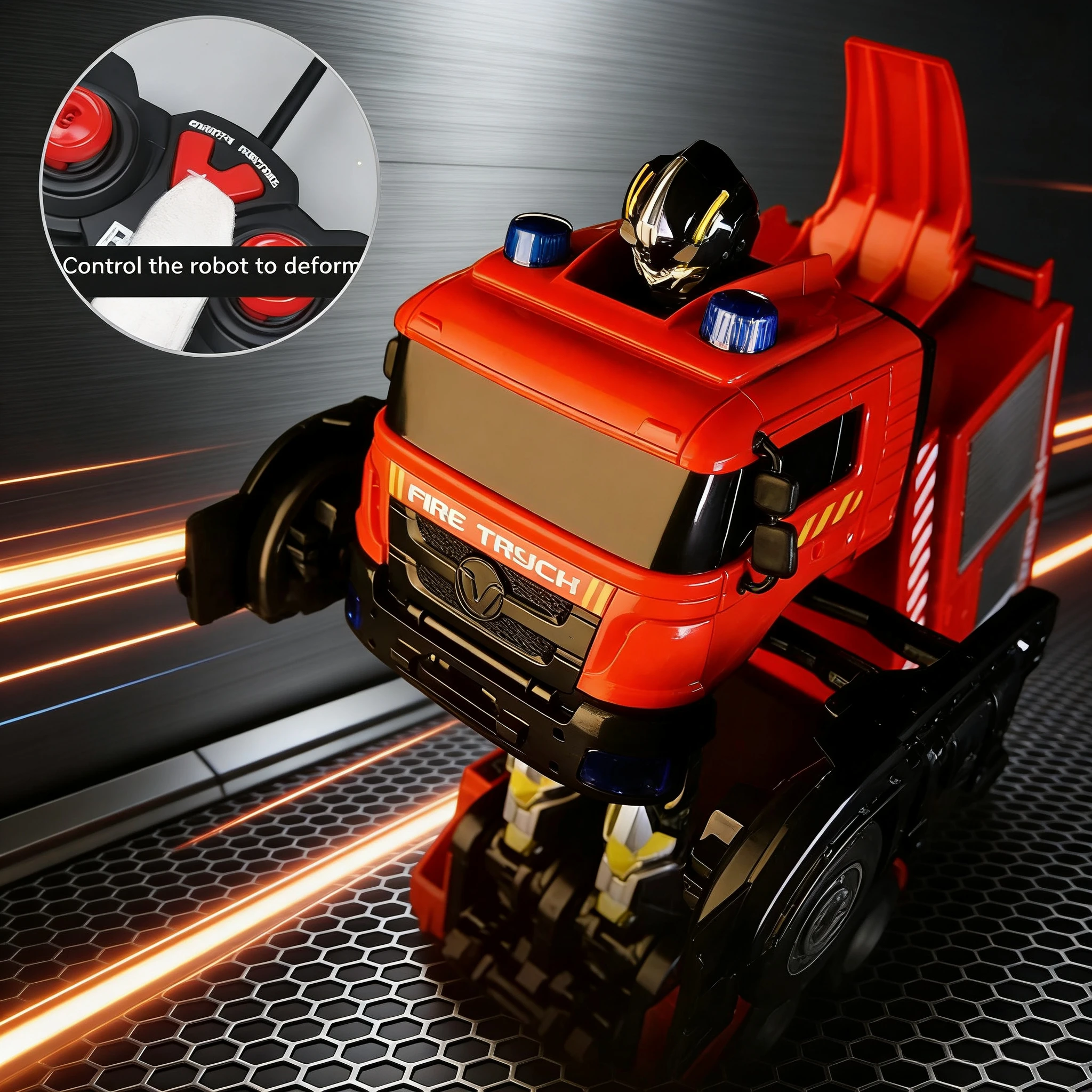 Voiture RC robot camion de pompiers – Véhicule de construction de transformation 2 en 1 avec lumières et action |   Cadeau parfait pour enfants