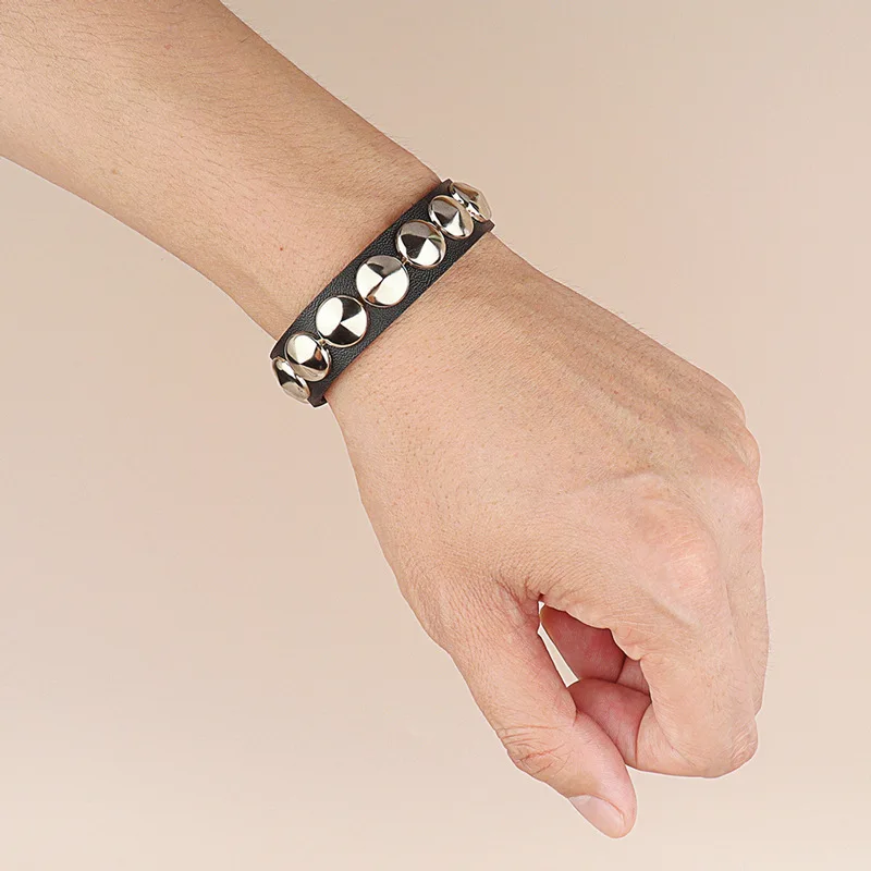 Fashion Gothic Punk Unique Spikes Rivet Stud Wide Cuff Bracelet Leather Punk Gothic Rock Bangle Bracelet for Women Men Jewelry