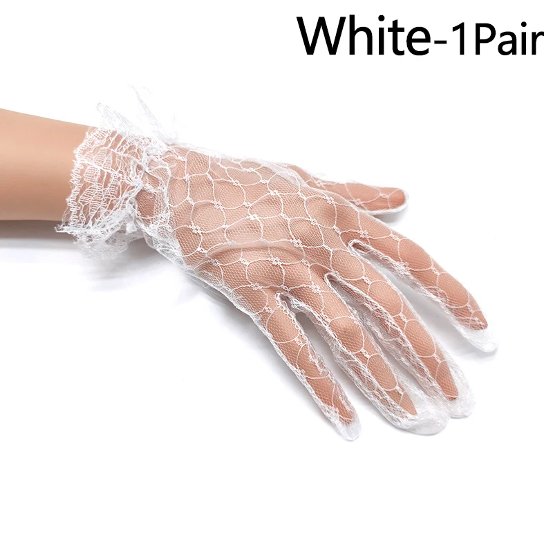 Elegant Ladies Short Lace Gloves New Sheer Fish Net White Prom Party Sexy Gloves Wrist Length Women Bride Mittens Driving Gloves