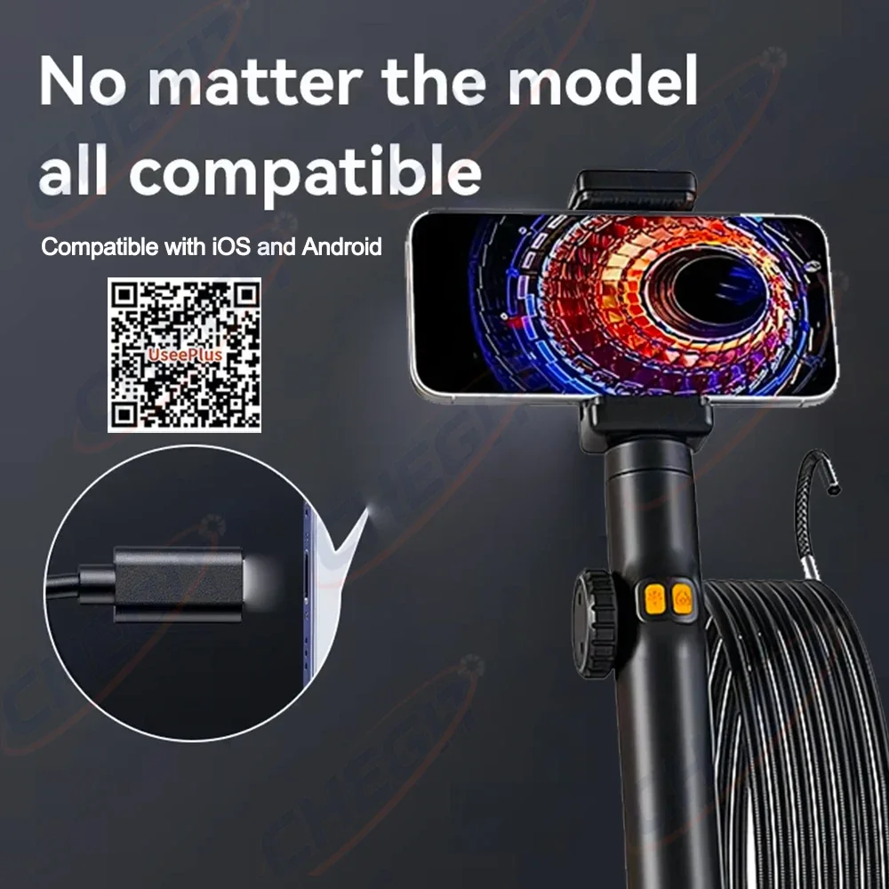 6mm 360° Articulating Borescope endoscope Camera with Light, Waterproof Probe, 360 ° Rotating Endoscope with Android/iOS Phone