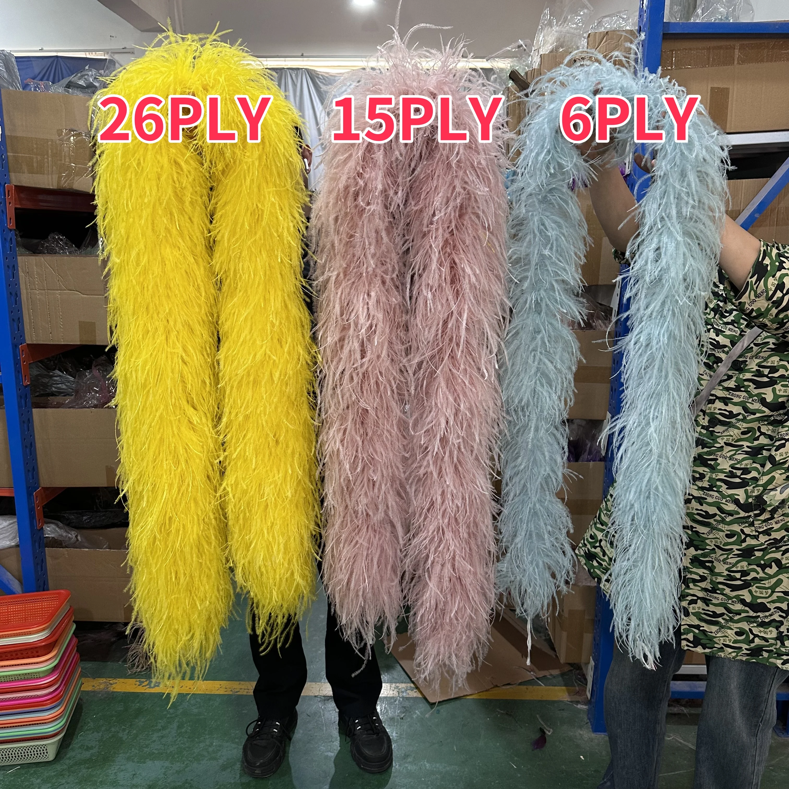 6 8 10 15 26Ply Yellow Boa Natural Ostrich Feather Boa Shawl for Crafts Costume Dress DIY Sewing Decoration Plumas Trim 2Meters