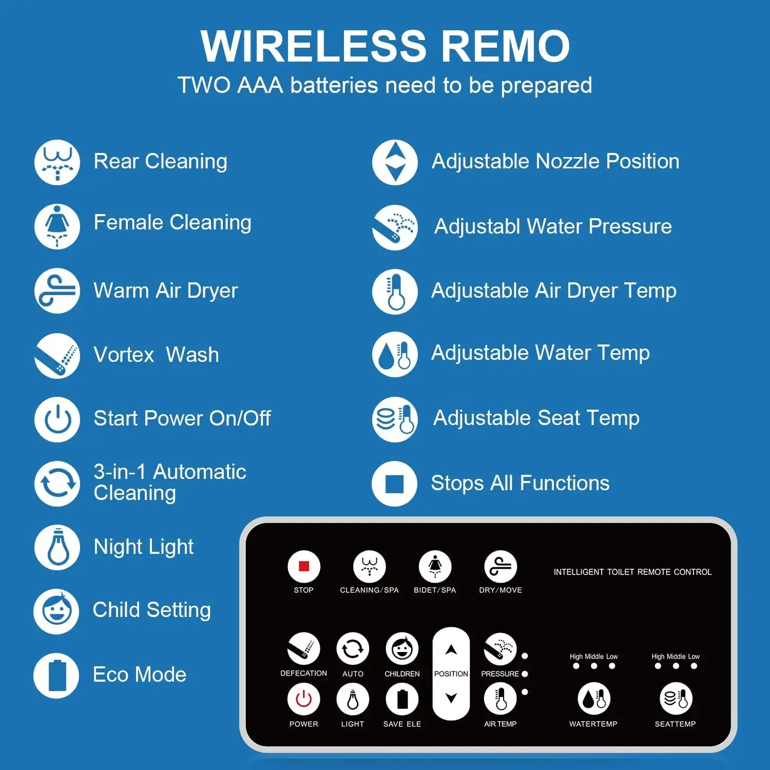 CMA102S-B مقعد مرحاض ذكي بيديت كهربائي، ماء دافئ لا نهاية له، غسيل خلفي وأمامي، ضوء LED، تشغيل هادئ، أسود (ممدود) #3