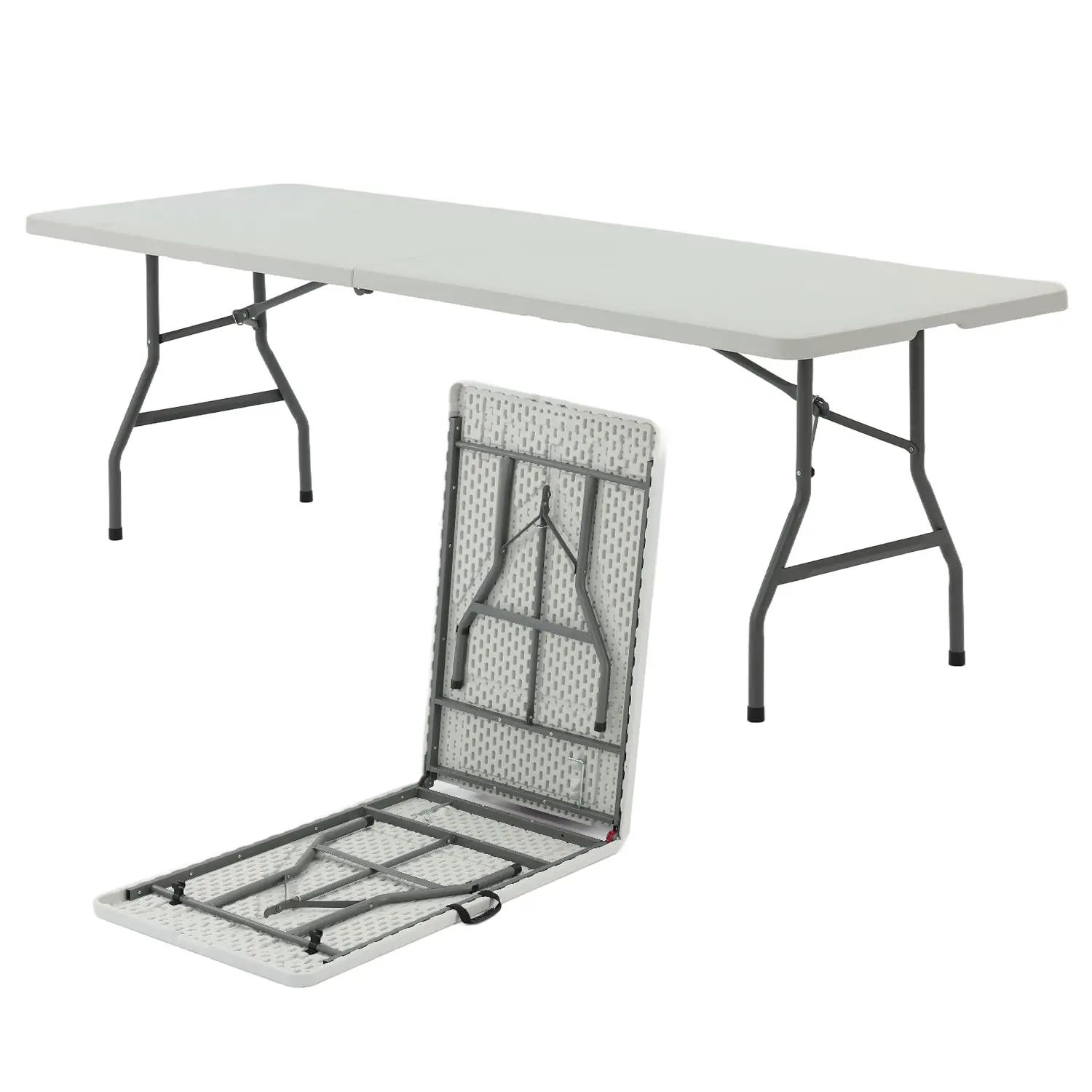 

Портативный складной пластиковый стол 8 футов, усиленный, для использования в помещении и на улице, для пикников, вечеринок, мероприятий на заднем дворе, с возможностью индивидуализации