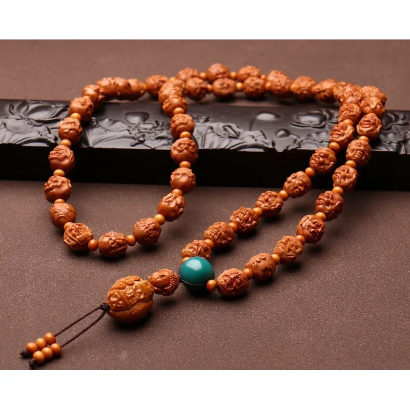 Natural-Veined Peach Pit 54 Double-Sided 108 Eighteen Disciples of the Bracelet Buddha Beads Halter Crafts Sma